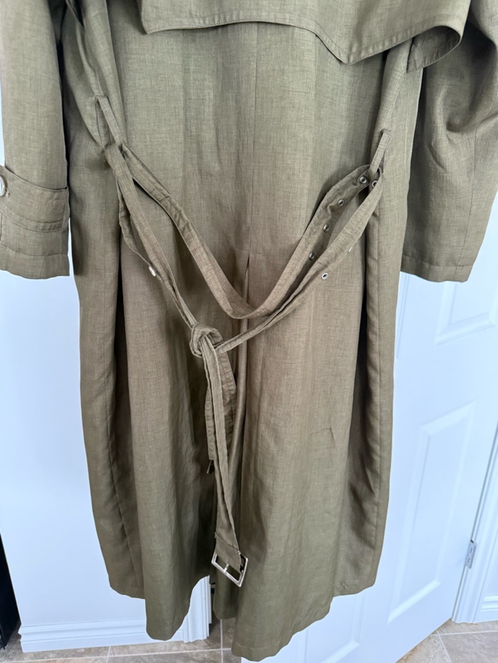 Vintage Olive Trench Coat - Picture 3 of 8
